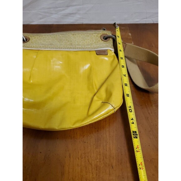 Fossil Womens Key-Per Vinyl Crossbody Bag Purse Yellow M Boho Fabric Strap Zip - Picture 5 of 5